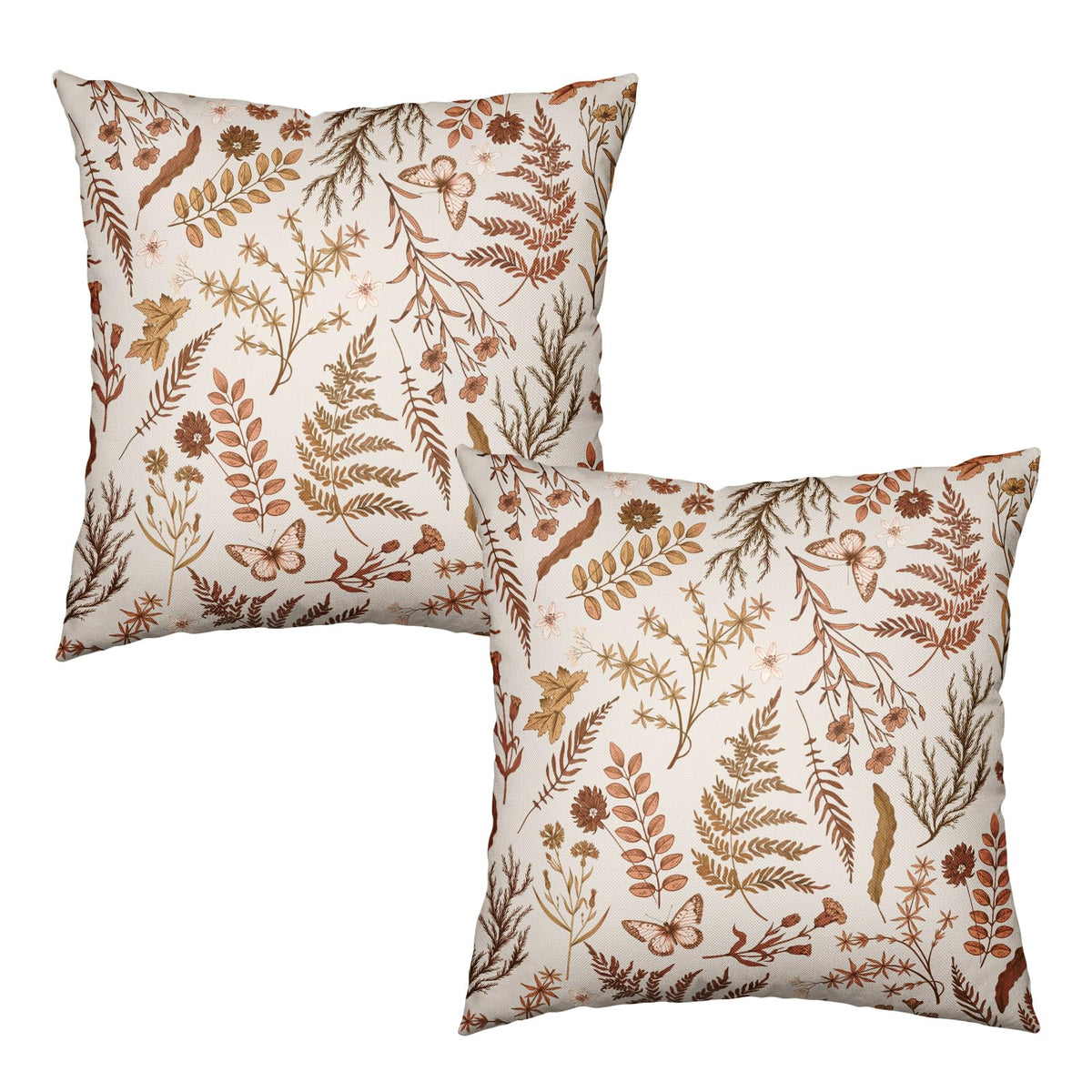 Burnt Orange Fall Floral Pillow Covers 18x18 Set of 2 Seasonal Autumn Wildflower Rustic