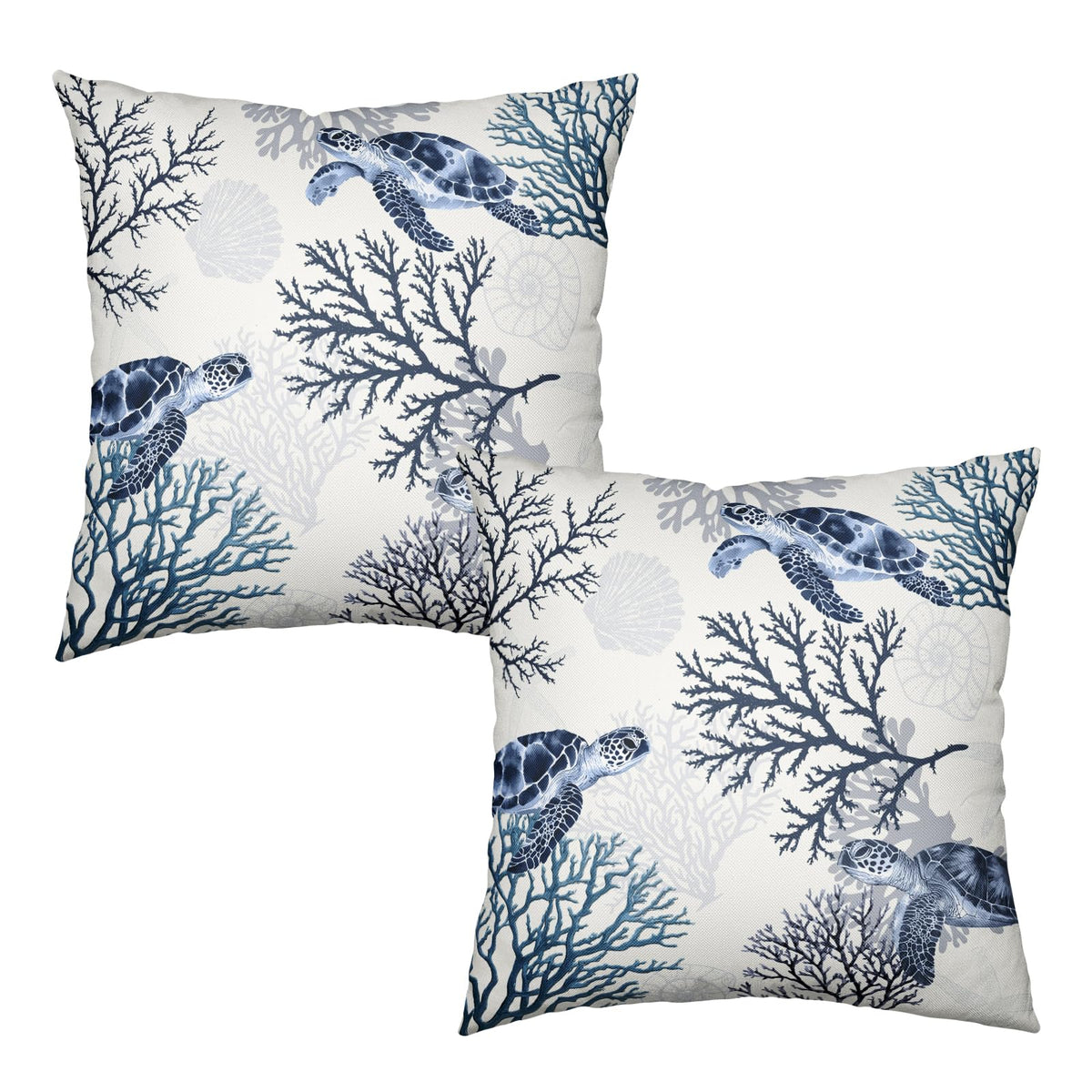 Nautical Coastal Outdoor Pillow Covers 18x18 Set of 2 Ocean Coral Sea Turtle Seashell Throw Pillow Covers