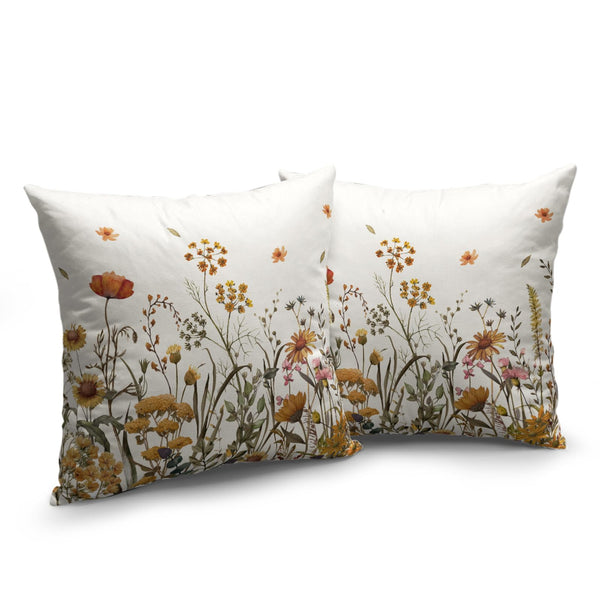 Fall Floral Pillow Covers 18x18 Set of 2 Burnt Orange Wild Flowers Throw Pillows Case Autumn