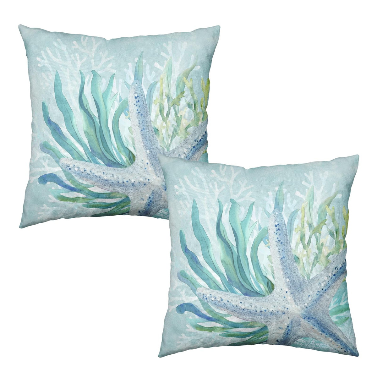 Coastal Nautical Starfish Pillow Covers 18x18 Set of 2 Ocean Coral Seagrass Summer Decorative Throw Pillow Cases