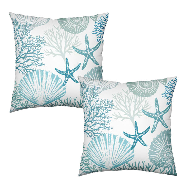 Nautical Coastal Blue Throw Pillow Covers 18x18 Set of 2 Summer Turquoise Teal Beach