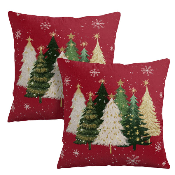 Red Christmas Decorative Pillow Covers 18x18 Set of 2 Watercolor Xmas Tree Snowflakes