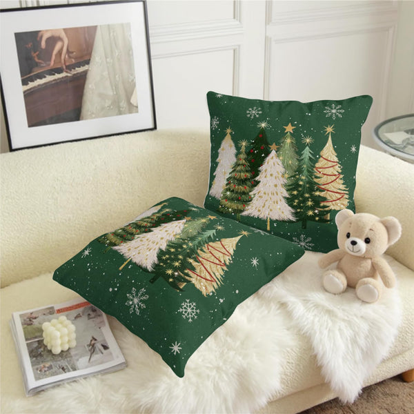 Green Christmas Outdoor Pillow Covers 18x18 Set of 2 White Gold Xmas Tree Snowflakes Pillow Case Rustic
