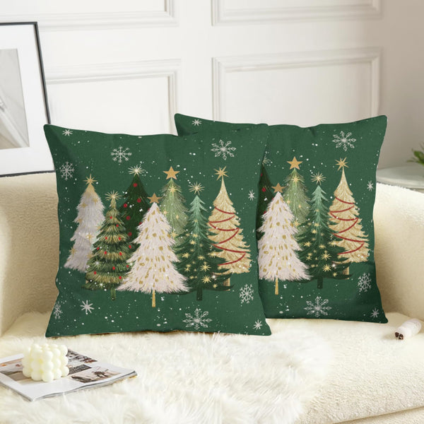 Green Christmas Outdoor Pillow Covers 18x18 Set of 2 White Gold Xmas Tree Snowflakes Pillow Case Rustic