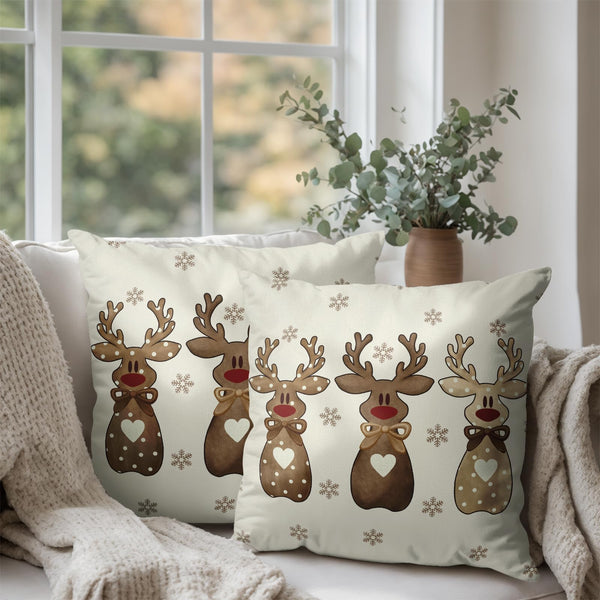 Christmas Reindeer Snowflakes Pillow Covers 18x18 Set of 2 Xmas Polka Dot Love Heart Bow Brown Elk Deer