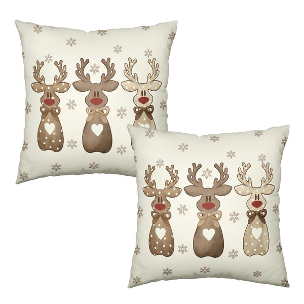 Christmas Reindeer Snowflakes Pillow Covers 18x18 Set of 2 Xmas Polka Dot Love Heart Bow Brown Elk Deer