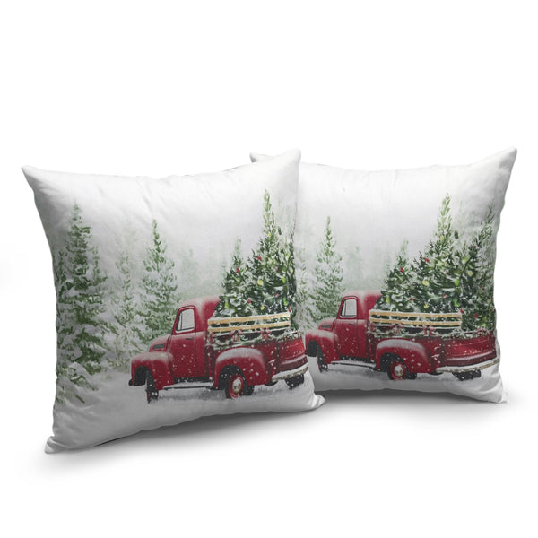 Red Truck Christmas Pillow Covers 18x18 Set of 2 Xmas Tree Decorative