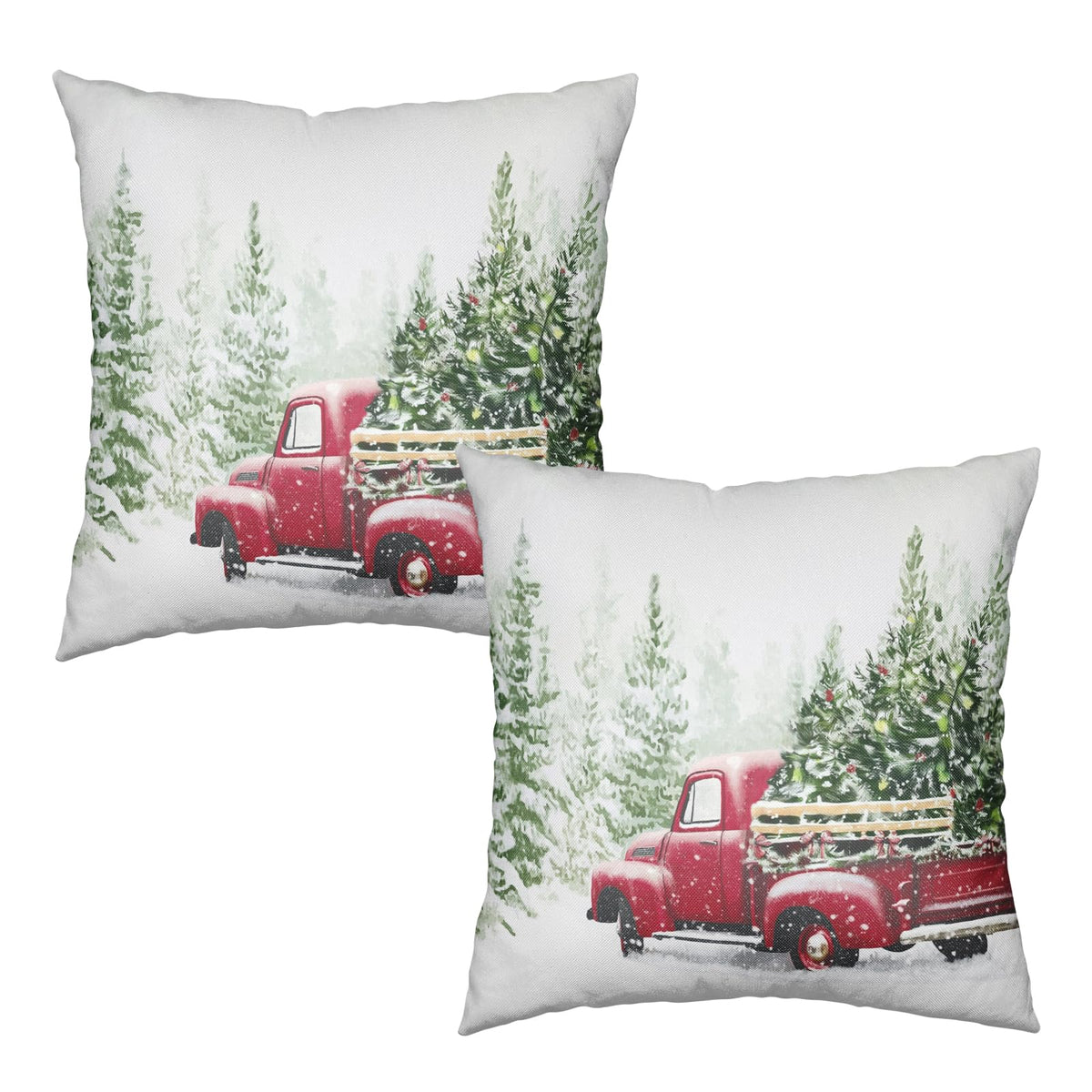 Red Truck Christmas Pillow Covers 18x18 Set of 2 Xmas Tree Decorative