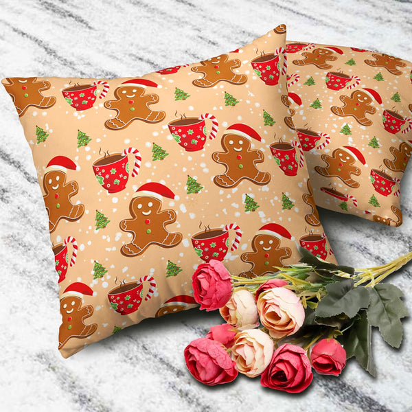 Christmas Gingerbread Man Decorative Throw Pillow Covers 18x18 Set of 2 Cute Candy Cane Hot Cocoa Xmas Tree Print