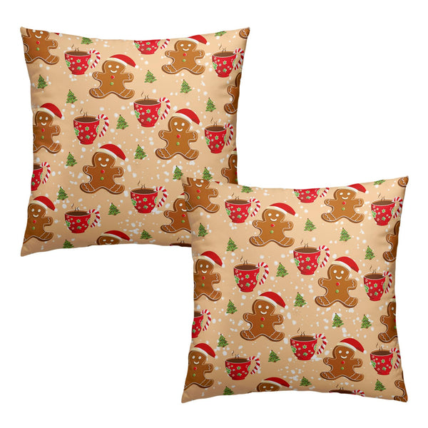 Christmas Gingerbread Man Decorative Throw Pillow Covers 18x18 Set of 2 Cute Candy Cane Hot Cocoa Xmas Tree Print