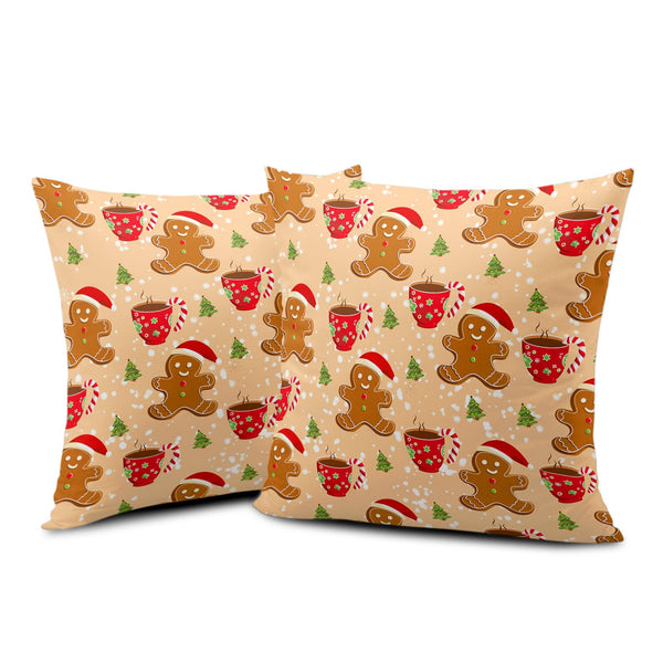 Christmas Gingerbread Man Decorative Throw Pillow Covers 18x18 Set of 2 Cute Candy Cane Hot Cocoa Xmas Tree Print