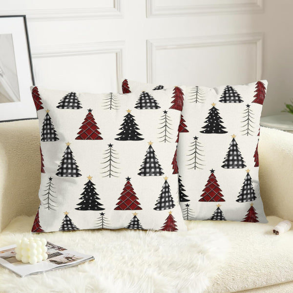 Buffalo Plaid Christmas Tree Pillow Covers 18x18 Set of 2 Red Black and White Xmas Decorative