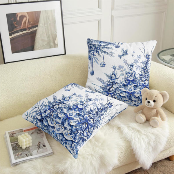 Christmas Tree Pillow Covers 18x18 Set of 2 Winter Blue White Chinoiserie Christmas Decorative