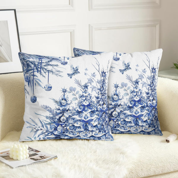 Christmas Tree Pillow Covers 18x18 Set of 2 Winter Blue White Chinoiserie Christmas Decorative