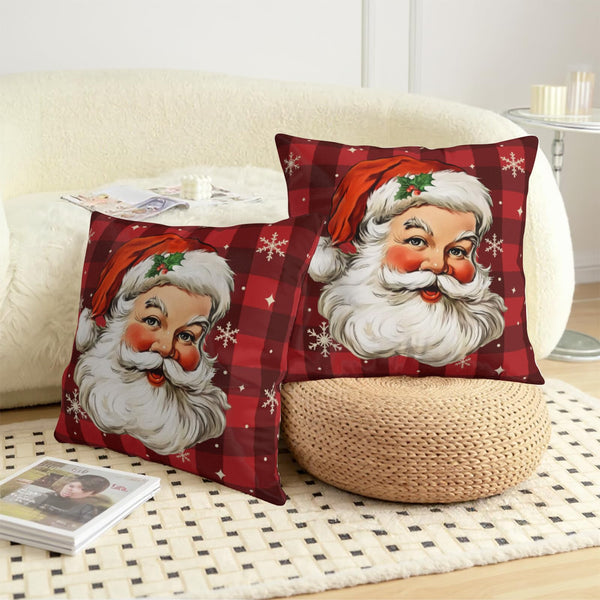 Santa Claus Christmas Pillow Covers 18x18 Set of 2 Red and Black Buffalo Plaid Xmas Snowflakes