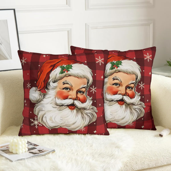 Santa Claus Christmas Pillow Covers 18x18 Set of 2 Red and Black Buffalo Plaid Xmas Snowflakes
