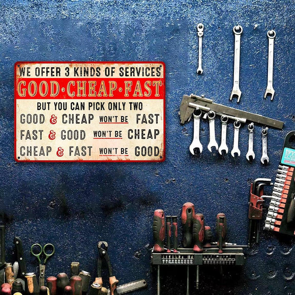 Work Shop Metal Sign Funny Garage Tin Signs Tire Shop Sign Good Cheap Fast Sign Retro Office Metal Signs