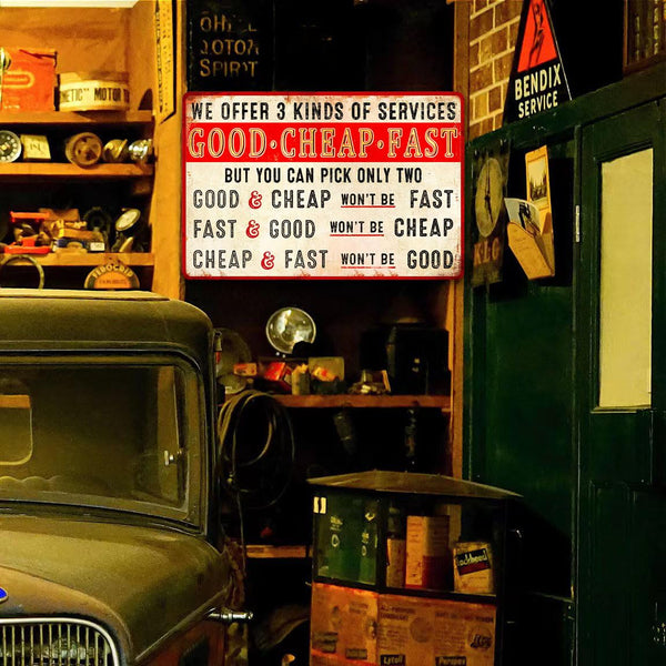 Work Shop Metal Sign Funny Garage Tin Signs Tire Shop Sign Good Cheap Fast Sign Retro Office Metal Signs