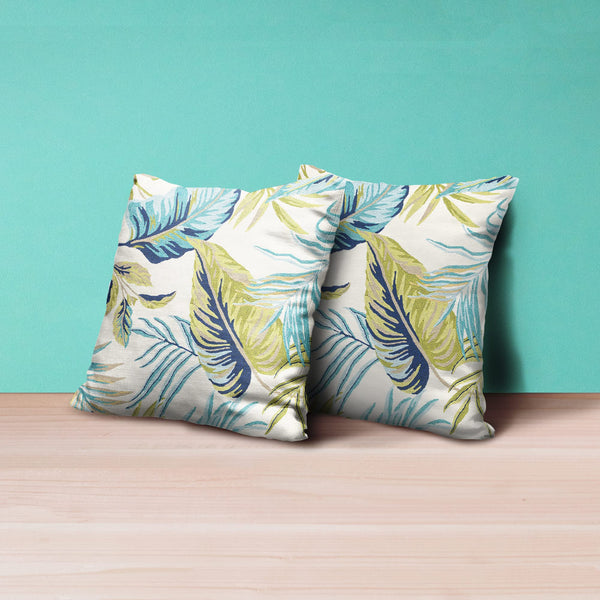 Green Blue Tropical Leaf Pillow Covers 18x18 Inch Set of 2 Palm Leaves Pillow Cases Farmhouse Botanical Plant