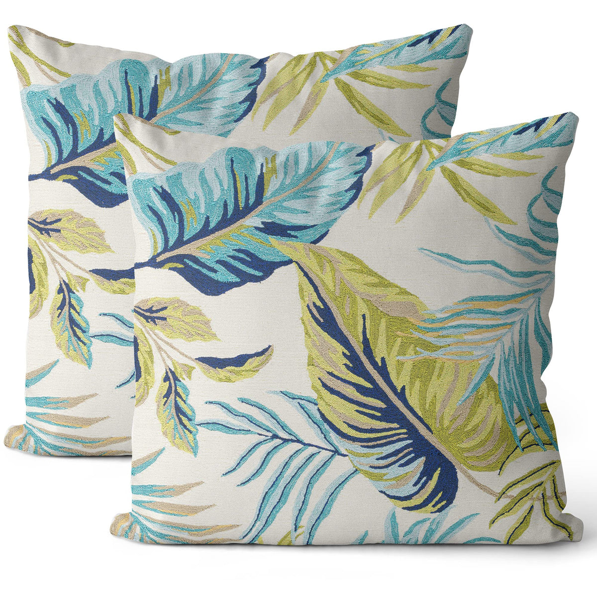 Green Blue Tropical Leaf Pillow Covers 18x18 Inch Set of 2 Palm Leaves Pillow Cases Farmhouse Botanical Plant