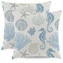 Coastal Throw Pillow Covers 18 x 18 Inch Set of 2 Summer Ocean Themed Pillow Covers Beach Seashell Starfish Seahorse