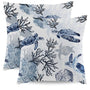 Coastal Turtle Pillow Covers 18 x 18 Inch Set of 2 Blue Coral Sea Nautical Decorative