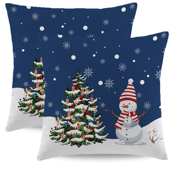 Navy Blue Christmas Pillow Covers 18x18 Set of 2 Farmhouse Snowman Snowflake