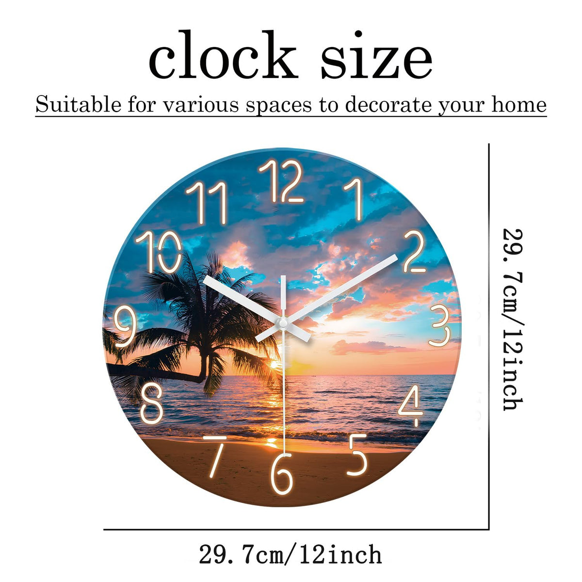 Blue Nautical Beach Wall Clocks Battery Operated Palm Tree Wall Clocks for Living Room 12 Inch