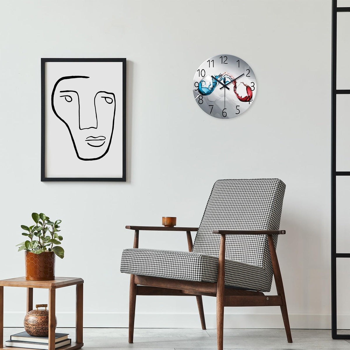 Wall Clock Silent Non-Ticking Battery Operated Dining Room Clocks 12 Inch Blue & Red Wine Cups