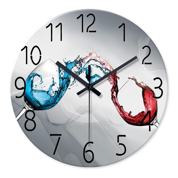 Wall Clock Silent Non-Ticking Battery Operated Dining Room Clocks 12 Inch Blue & Red Wine Cups