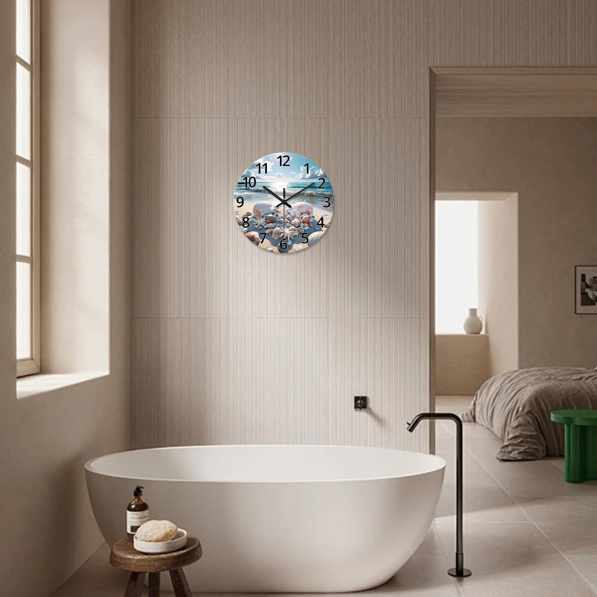 Analog Blue Beach Wall Clocks for Living Room Coastal Sea Shell Wall Clocks Battery Operated 12 Inch
