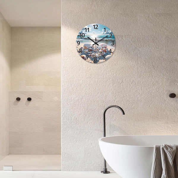 Analog Blue Beach Wall Clocks for Living Room Coastal Sea Shell Wall Clocks Battery Operated 12 Inch