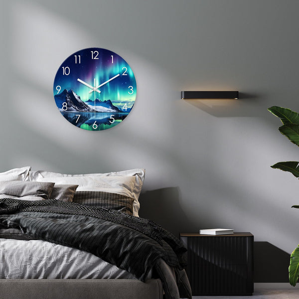 Teal Glass Wall Clocks Battery Operated 12 Inch Aurora Modern Glass Wall Clocks for Living Room Decor