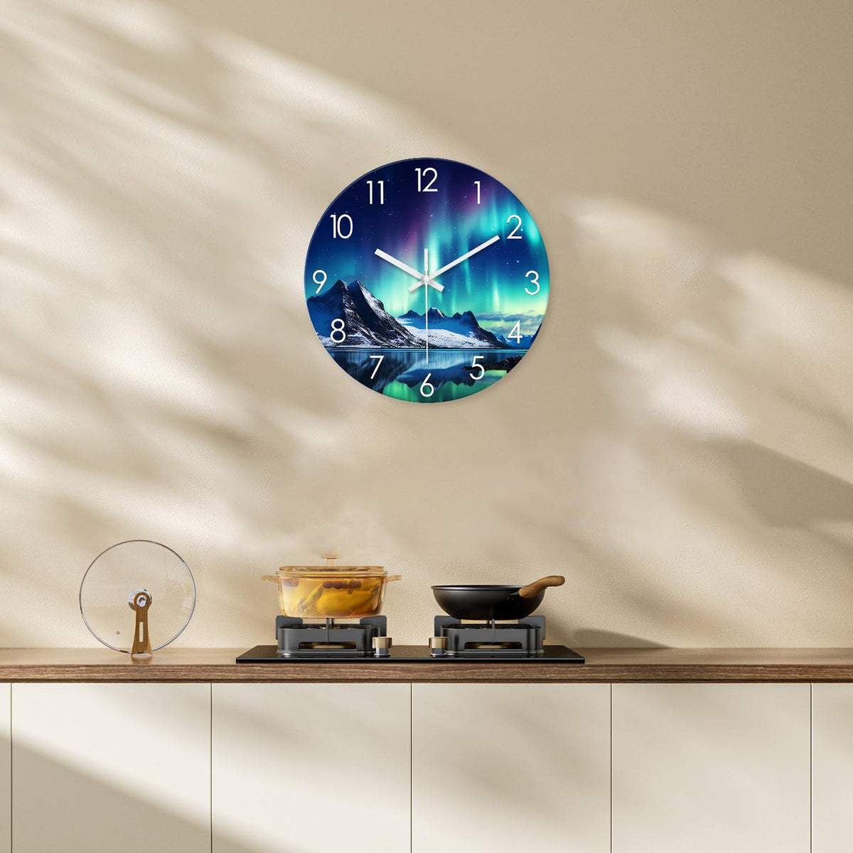 Teal Glass Wall Clocks Battery Operated 12 Inch Aurora Modern Glass Wall Clocks for Living Room Decor
