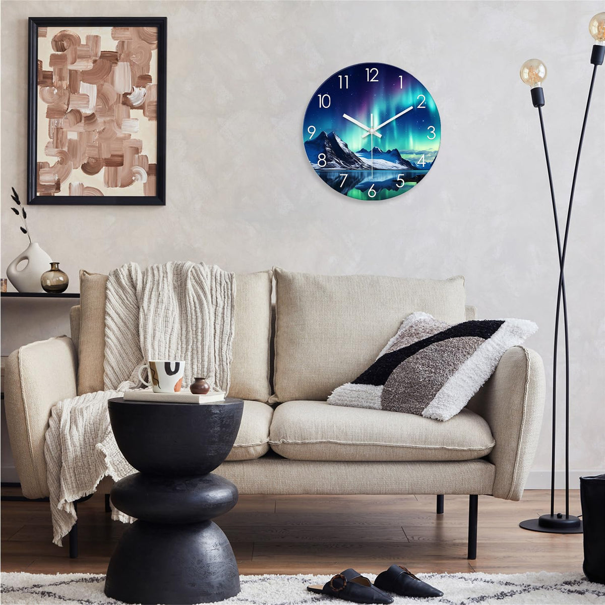 Teal Glass Wall Clocks Battery Operated 12 Inch Aurora Modern Glass Wall Clocks for Living Room Decor
