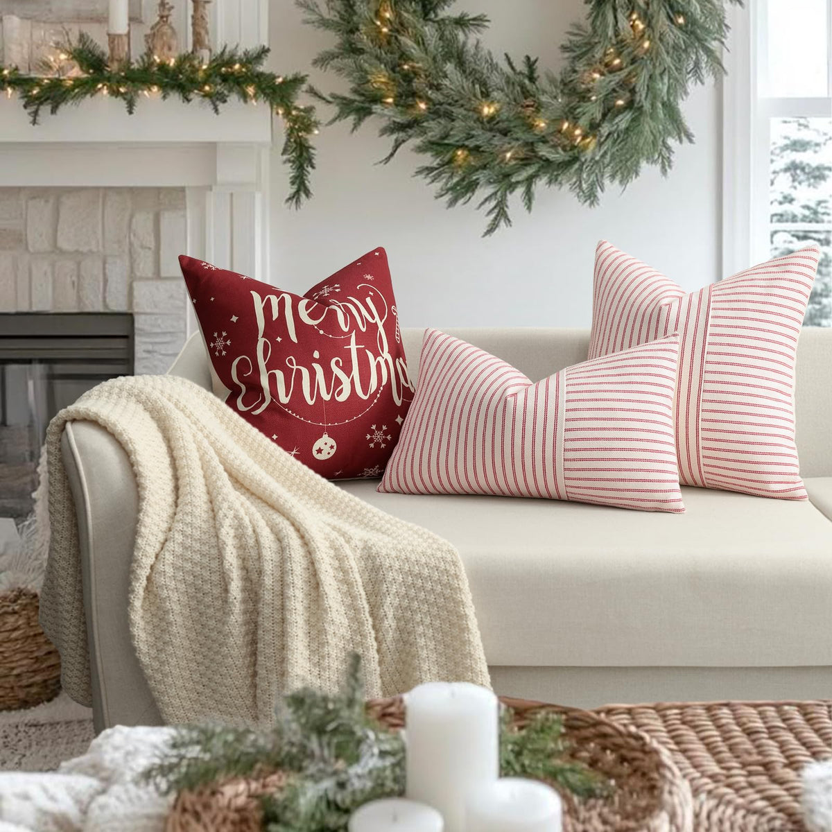 Fall Pillow Covers 18x18, Modern Accent Throw Pillow Covers Set of 2, Burnt Orange Striped Patchwork Linen Decorative Pillows