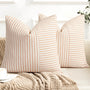 Fall Pillow Covers 18x18, Modern Accent Throw Pillow Covers Set of 2, Burnt Orange Striped Patchwork Linen Decorative Pillows