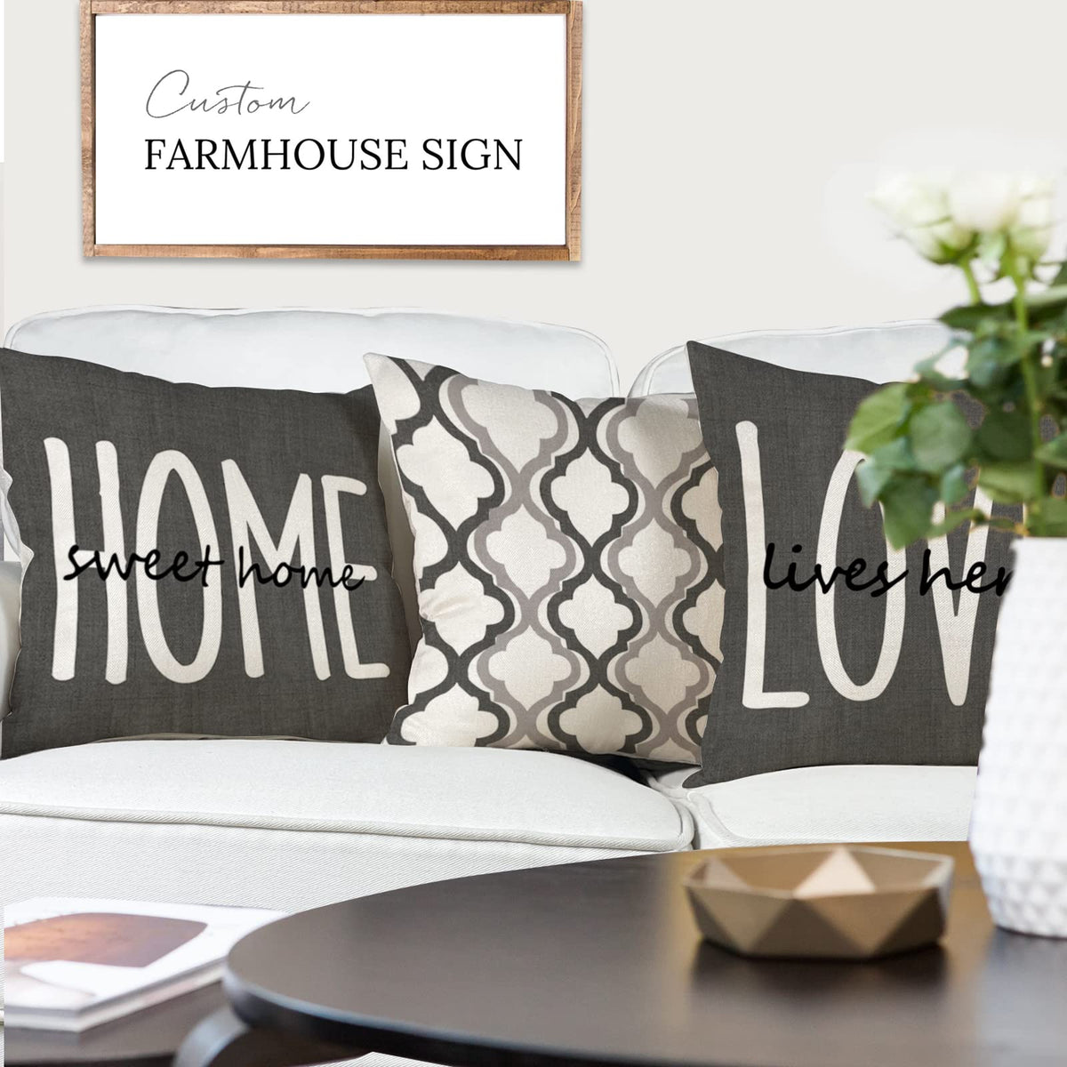 Farmhouse Pillow Covers 18x18 Set of 4 Throw Pillow Covers Rustic Linen Decorative Pillows Square