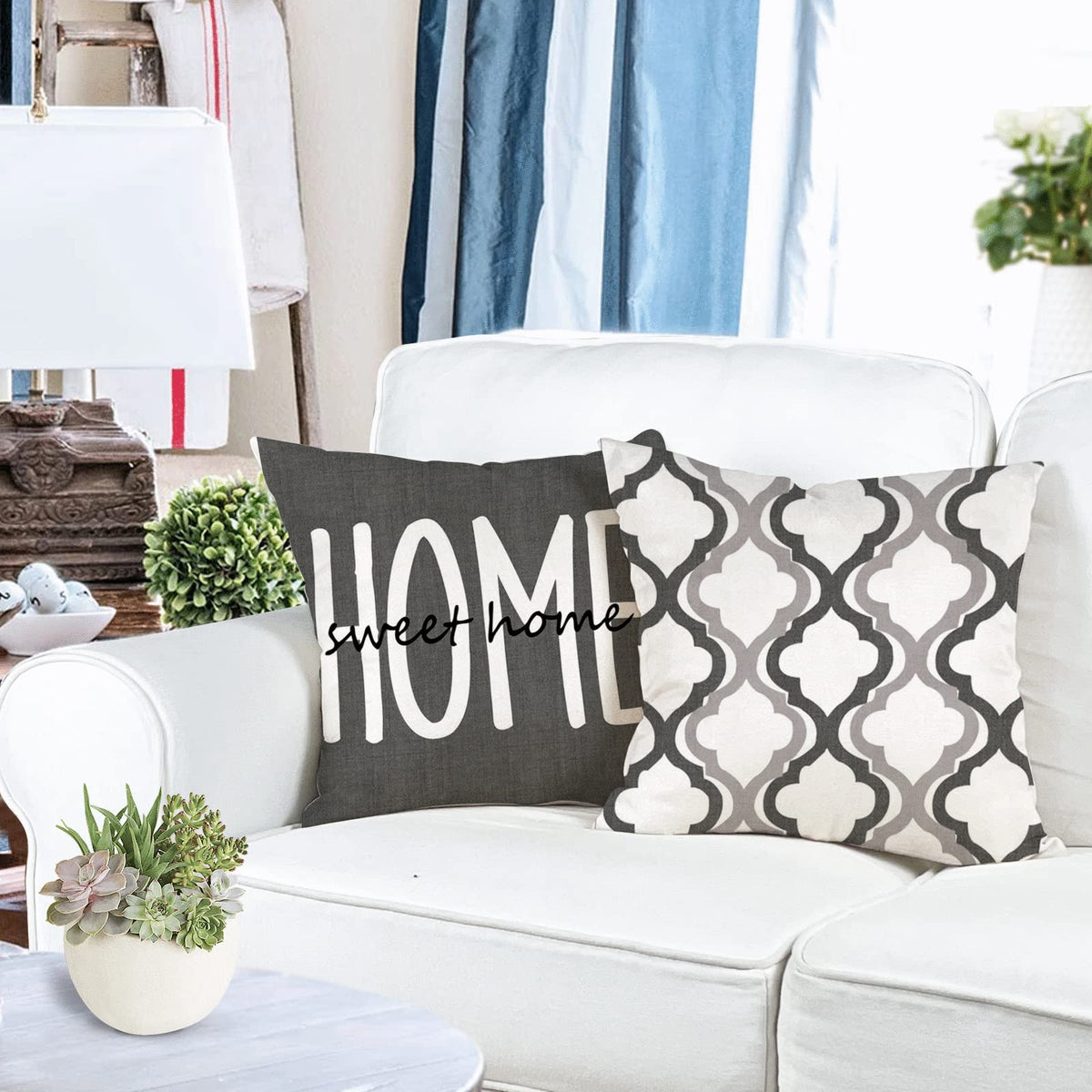 Farmhouse Pillow Covers 18x18 Set of 4 Throw Pillow Covers Rustic Linen Decorative Pillows Square