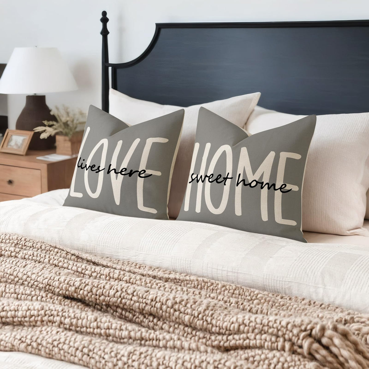 Farmhouse Throw Pillow Covers 18x18 Set of 4 Rustic Linen Square Decorative Cushion Covers