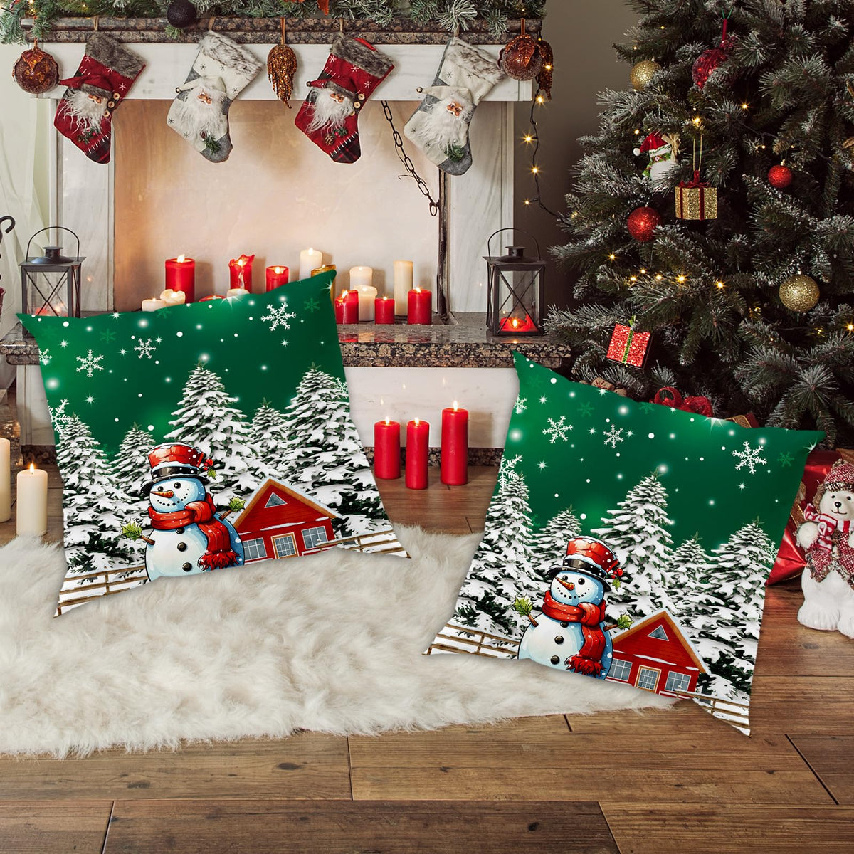 Christmas Decorations Throw Pillow Covers 18x18 Inch Set of 2, Green