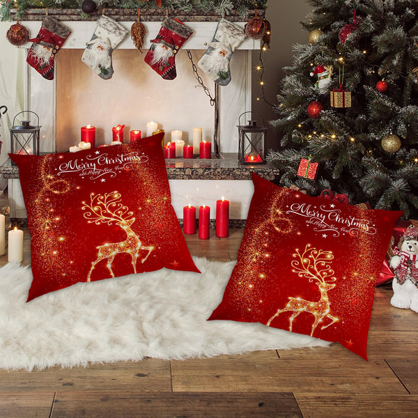 Christmas Decorations Throw Pillow Covers 18x18 Inch Set of 2, Red