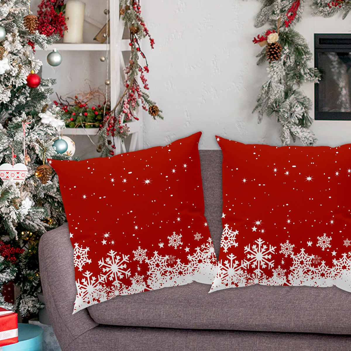 Christmas Decorations Throw Pillow Covers 18x18 Inch Set of 2, Red Xmas