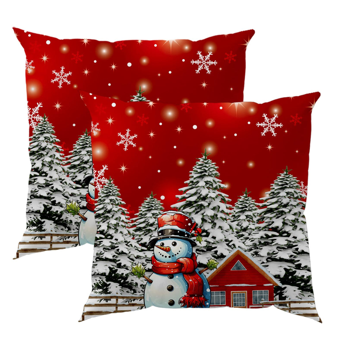 Christmas Decorations Throw Pillow Covers 18x18 Inch Set of 2, Red Xmas Zippered Cushion Decoration