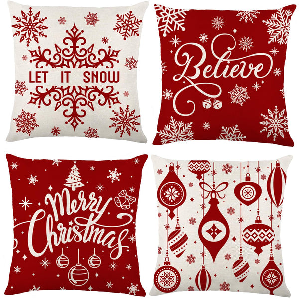 4 Pack Buffalo Plaid Red Christmas Throw Pillow Covers, 18x18in