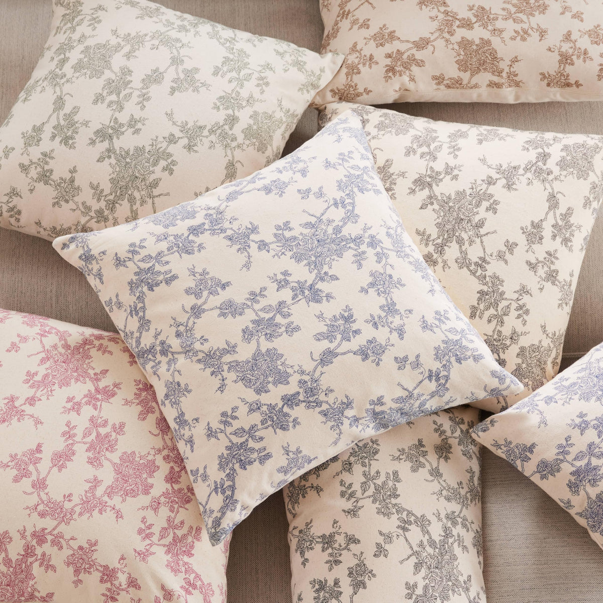 French Pastoral Throw Pillow Covers Set of 2, 18x18 Inch Blue Farmhouse Decorative