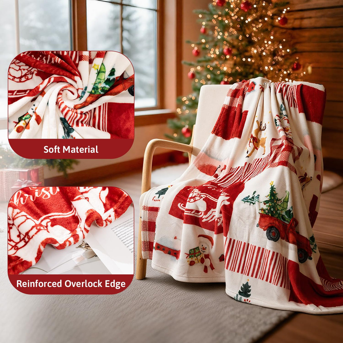Red Snowflake Blanket Christmas Throw Blanket Winter Holiday Bed Blanket Super Soft Flannel Fleece Blanket (Copy)