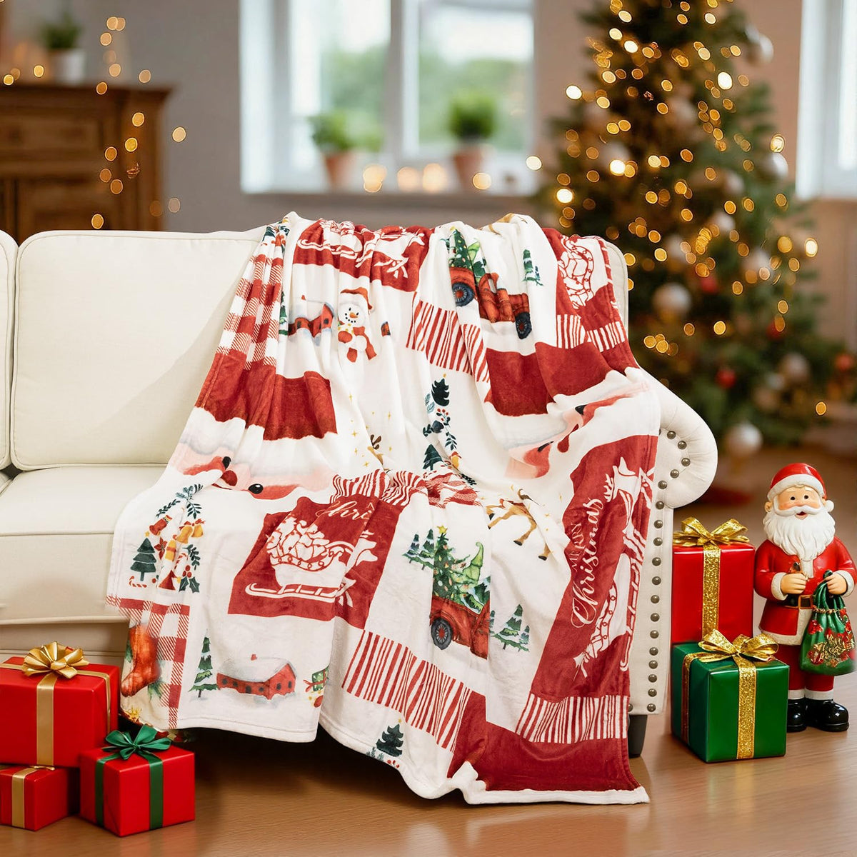 Red Snowflake Blanket Christmas Throw Blanket Winter Holiday Bed Blanket Super Soft Flannel Fleece Blanket (Copy)