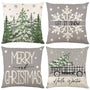 Grey Christmas Throw Pillow Covers 18" x 18", Set of 4 Christmas Home Decor, Merry Xmas