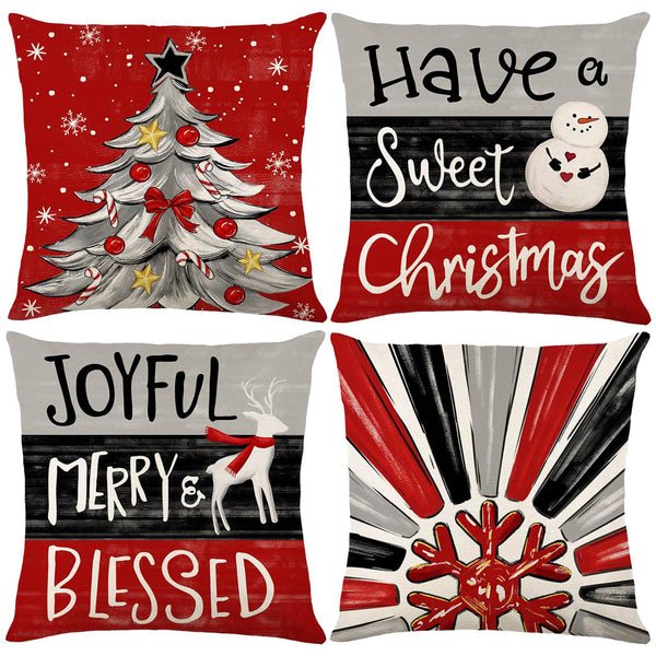 Christmas Throw Pillow Covers 18" x 18", Set of 4 Christmas Home Decor